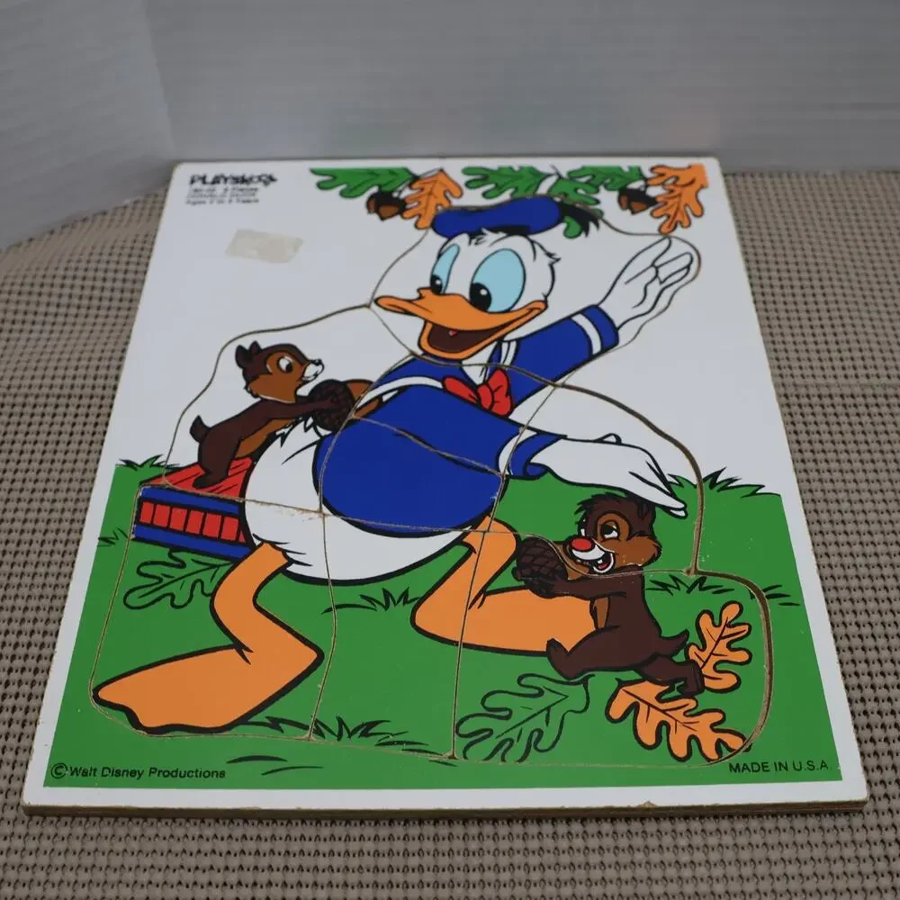 Vintage Playskool Disney Donald Duck & Chip 'n' Dale Wooden Puzzle 8 Pcs USA